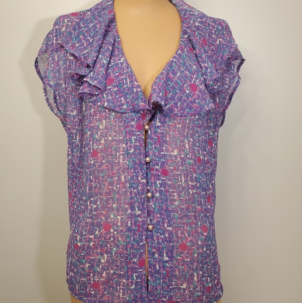 Vintage TAHARI Printed Semi-Sheer Blouse 14